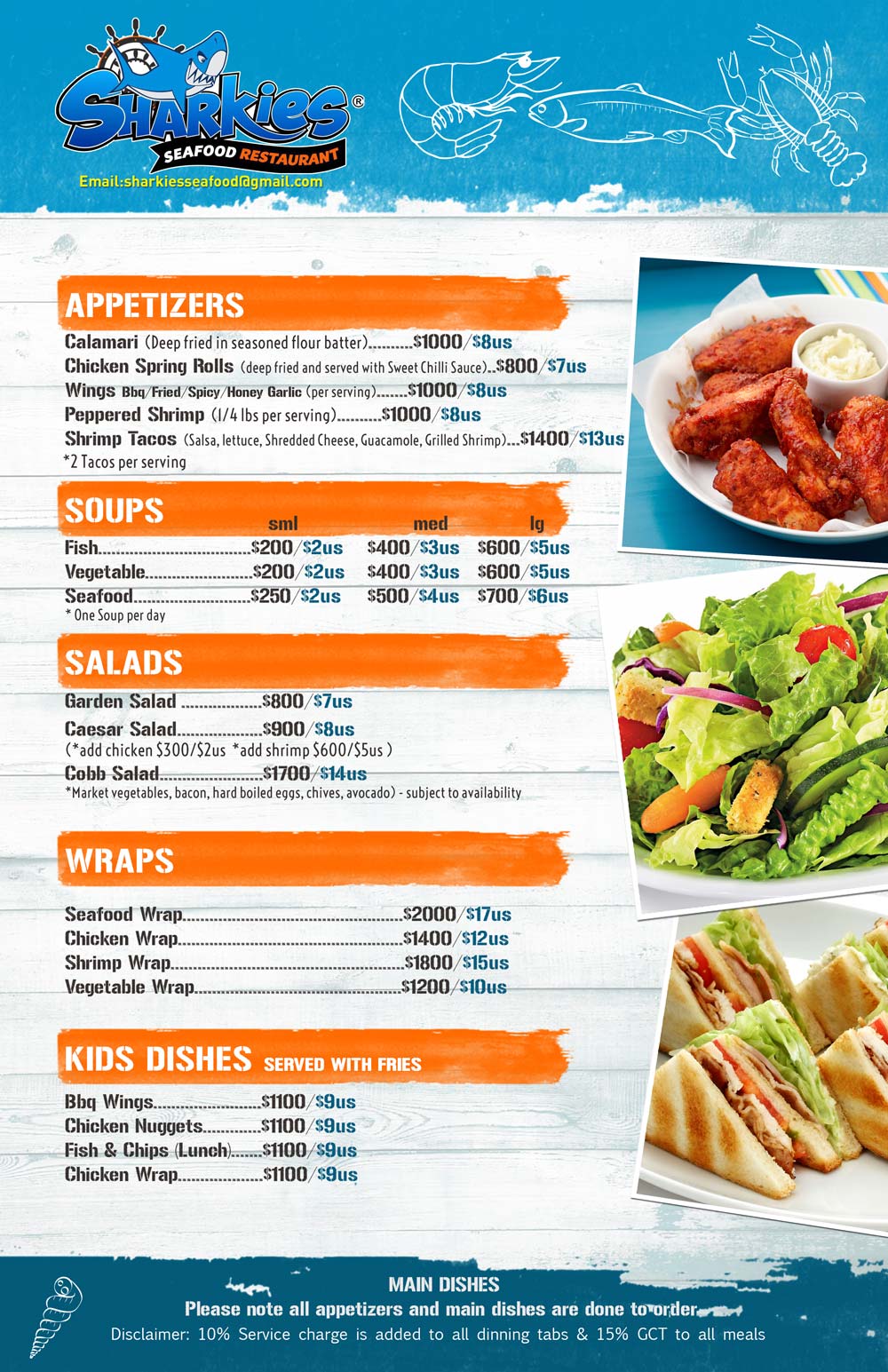 Sharkies Seafood menu 1