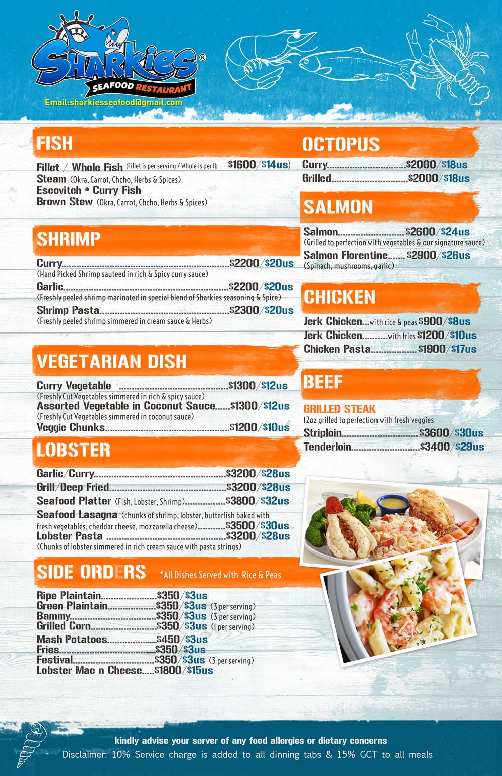 Sharkies Seafood menu 2